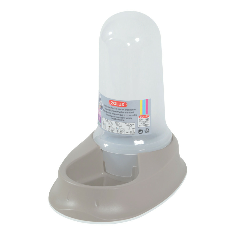 Distributeur mixte 800 ml eau ou croquettes antidérapant taupe pour chien o