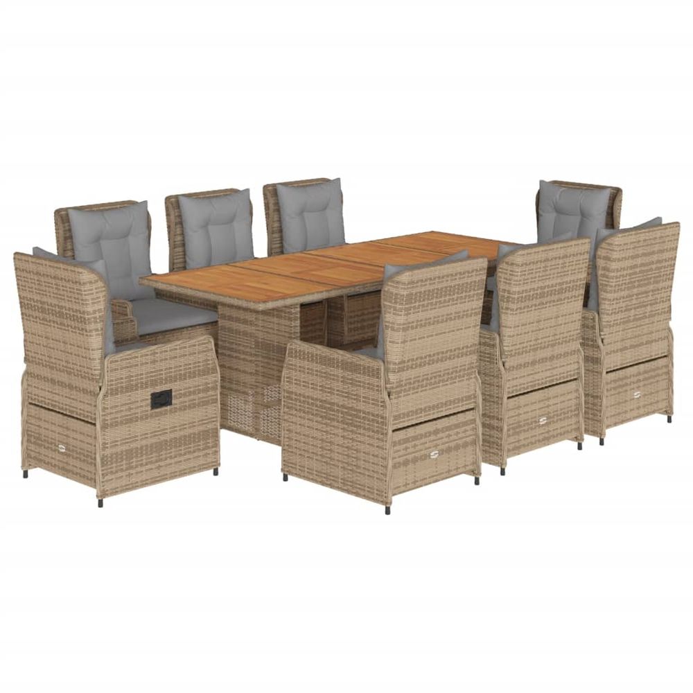 Ensemble à manger de jardin et coussins 9 pcs beige poly rotin