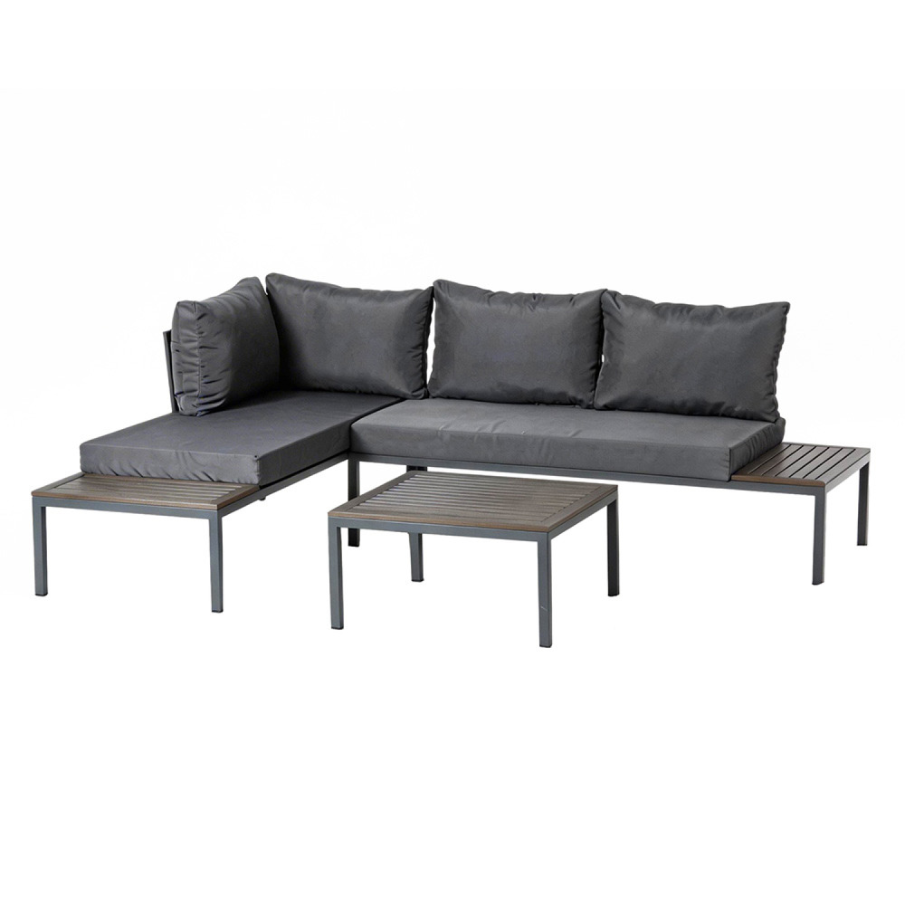 Salon de jardin 3-4 places avec table basse gris foncé majuro