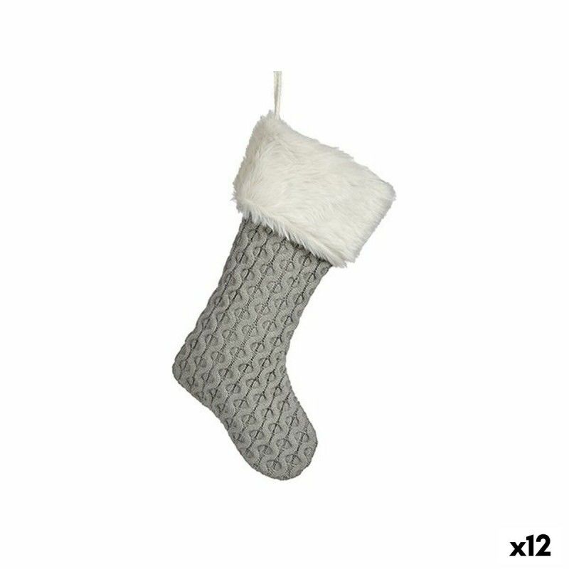 Décorations de noël chaussette de noël gris tissu 28x4x46cm - lot de 12