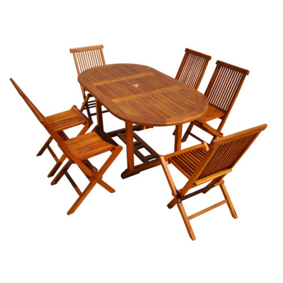 Table de jardin rectangulaire et 6 chaises en teck huilé lubok