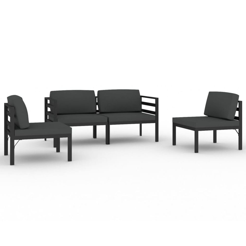 Salon de jardin 4 pcs avec coussins aluminium anthracite