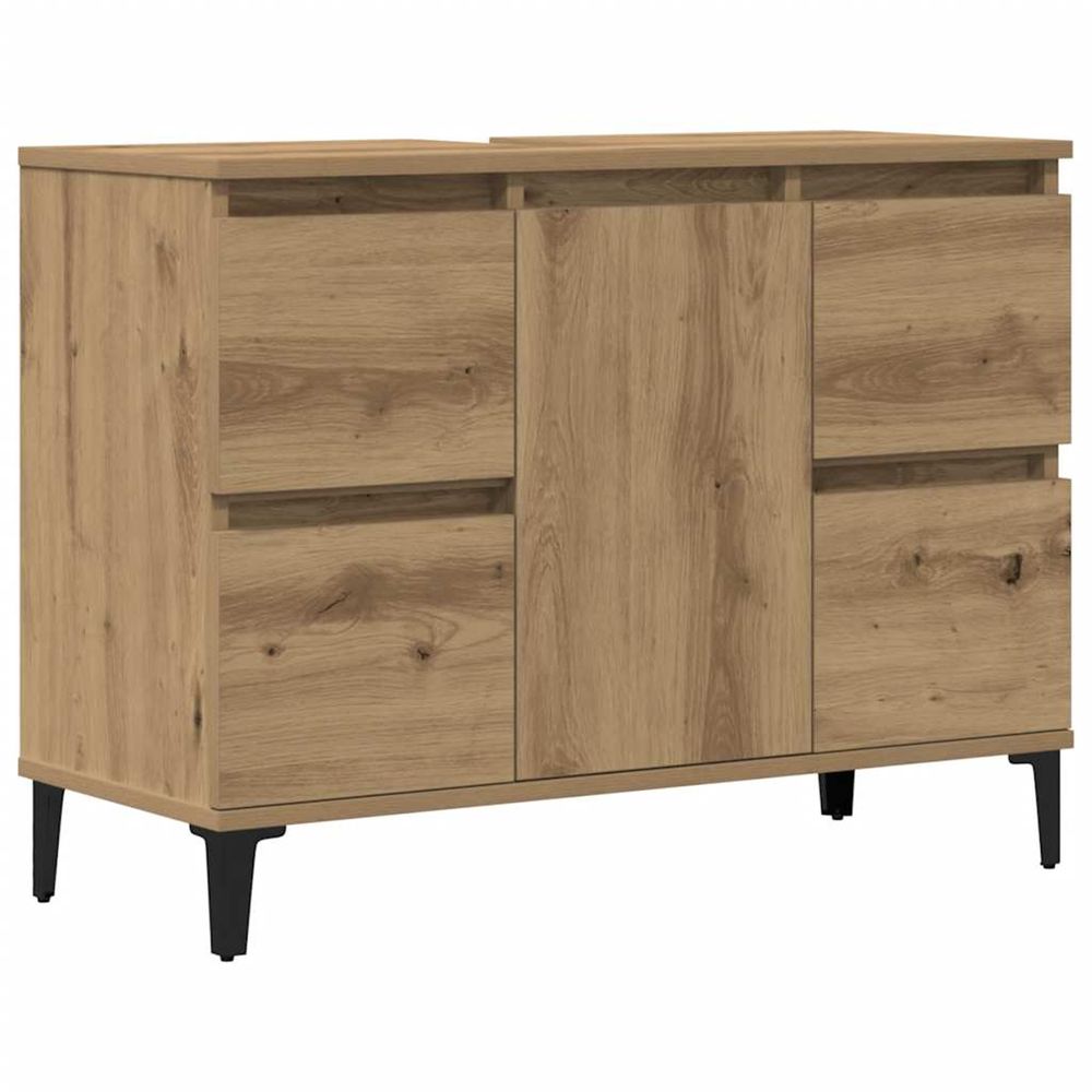 Armoire d'évier chêne artisanal 80x33x60 cm bois d'ingénierie