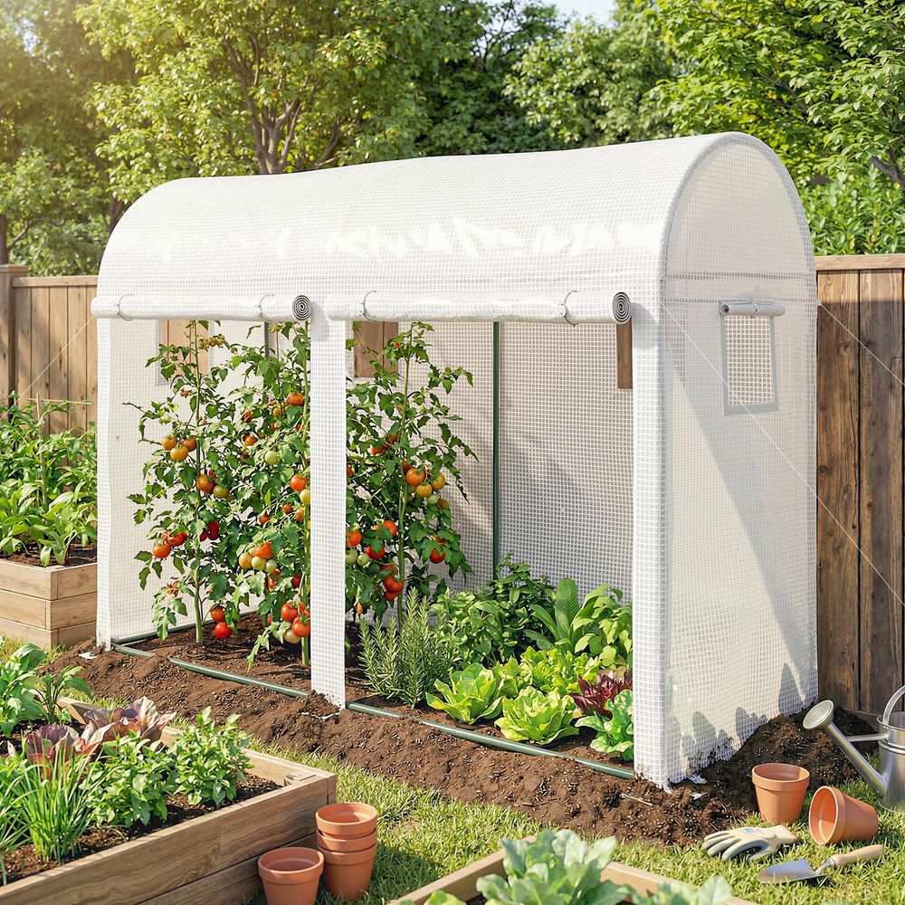 Serre de jardin tunnel acier bâche pe 300 x 100 x 200 cm blanche portes enroulables - comfortxl outdoor living