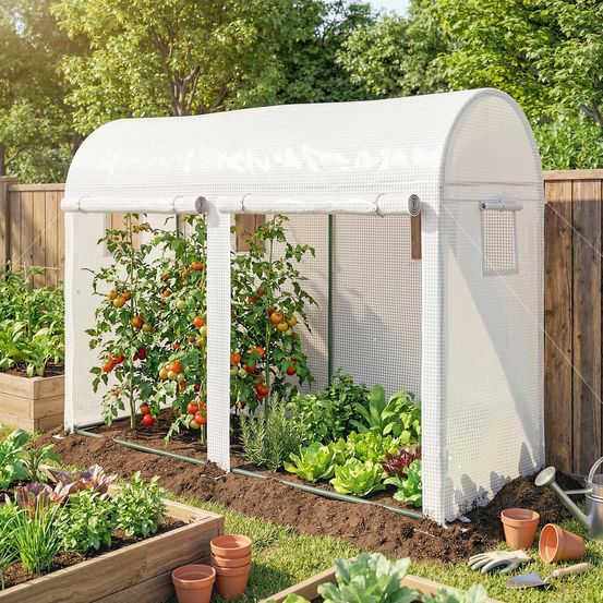 Serre de jardin tunnel acier bâche pe 300 x 100 x 200 cm blanche portes enroulables - comfortxl outdoor living