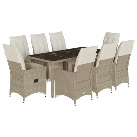 Ensemble de bistro de jardin 9 pcs coussins beige poly rotin