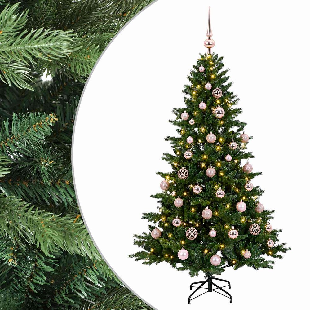Sapin de noël artificiel avec boules 150 cm 150 led blanc chaud