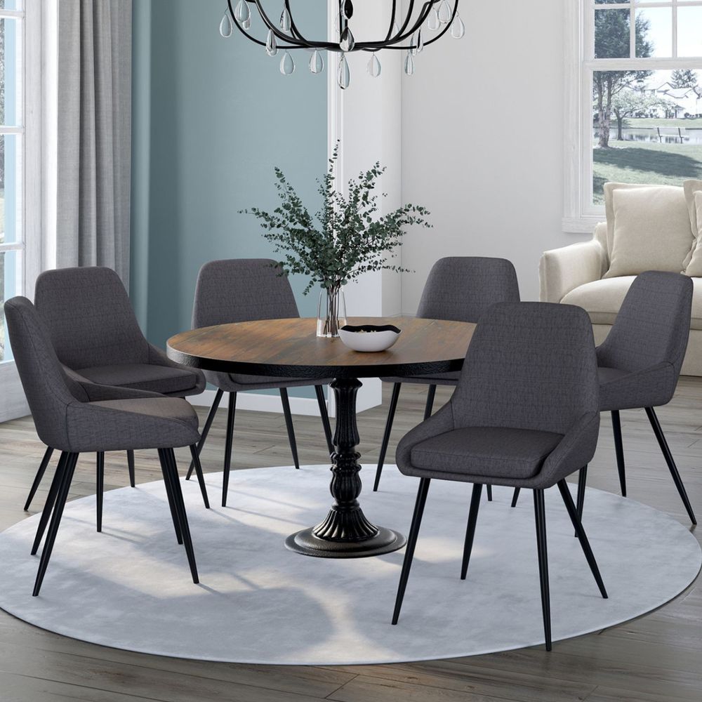Lot de 6 chaises thalya en tissu gris avec accoudoirs