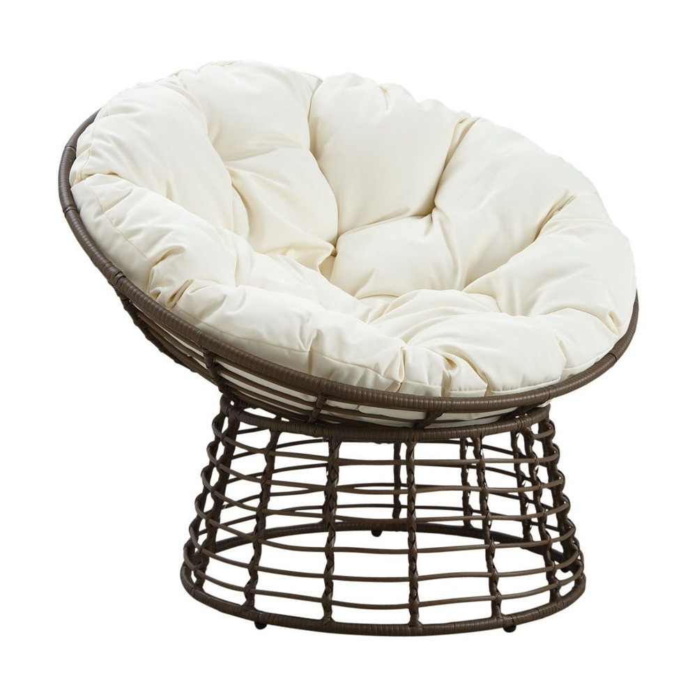 Fauteuil papasan en polyrésine et acier ecru & chocolat