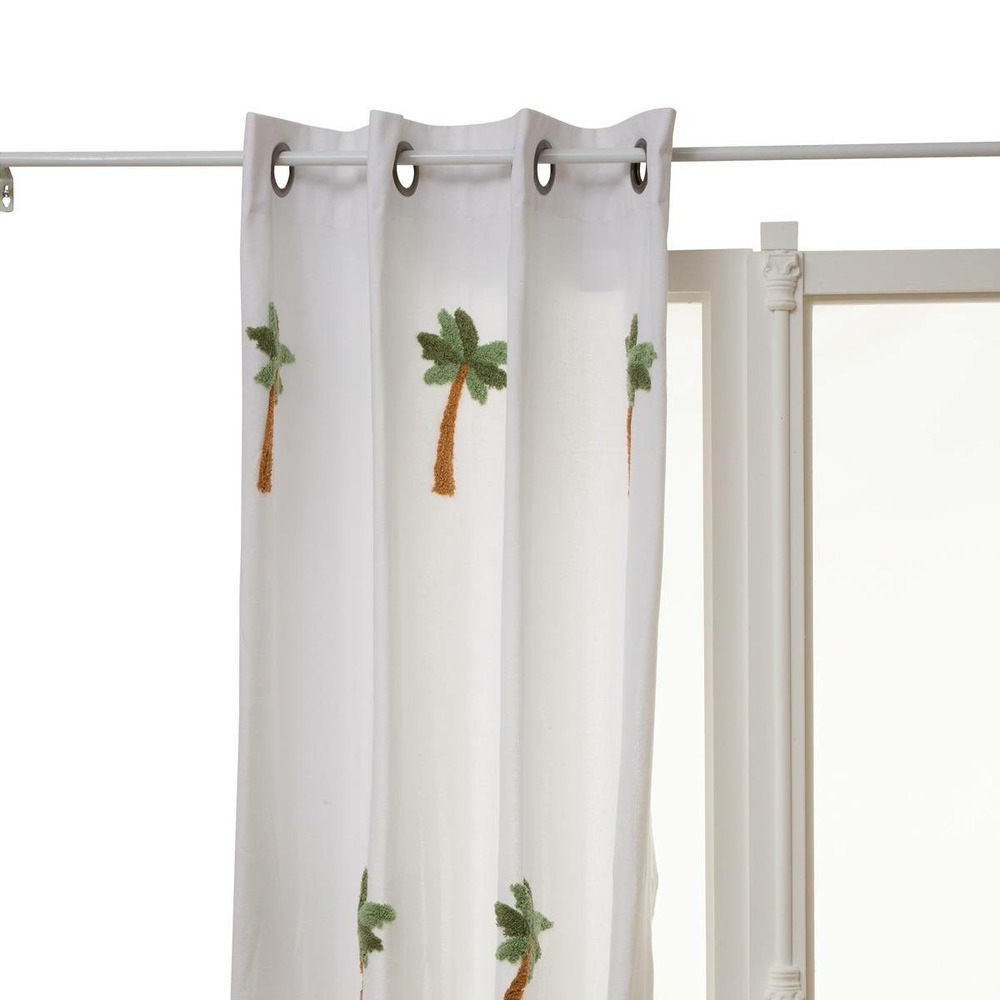 Rideau tufy 260x140cm blanc imprimé palmiers