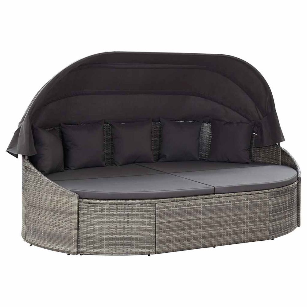 Chaise longue d'extérieur avec auvent résine tressée gris