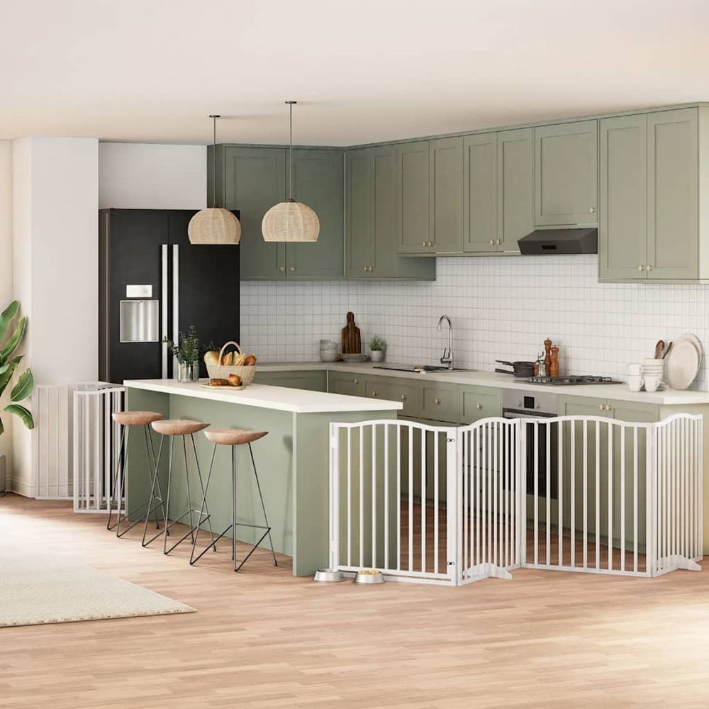 Barrière sécurité chien 10 panneaux bois pliable intérieur blanc 90cm