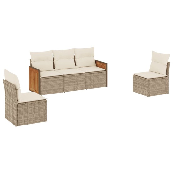 Salon de jardin avec coussins 5 pcs beige résine tressée
