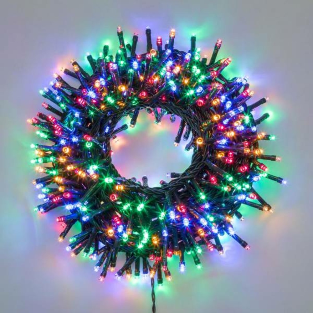 Guirlande extérieur boa 20m 1000 led multicolores câble vert foncé 8 modes minuteur lotti