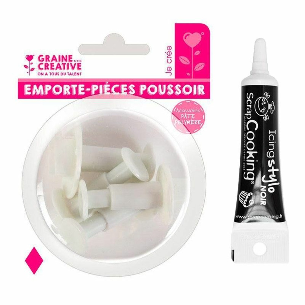 4 emporte-pièces à poussoir en plastique losange + stylo de glaçage noir