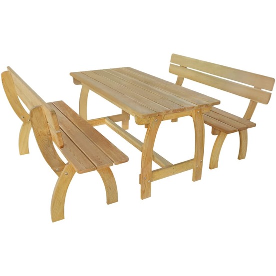 Table de brasserie avec 2 banquettes pinède imprégnée