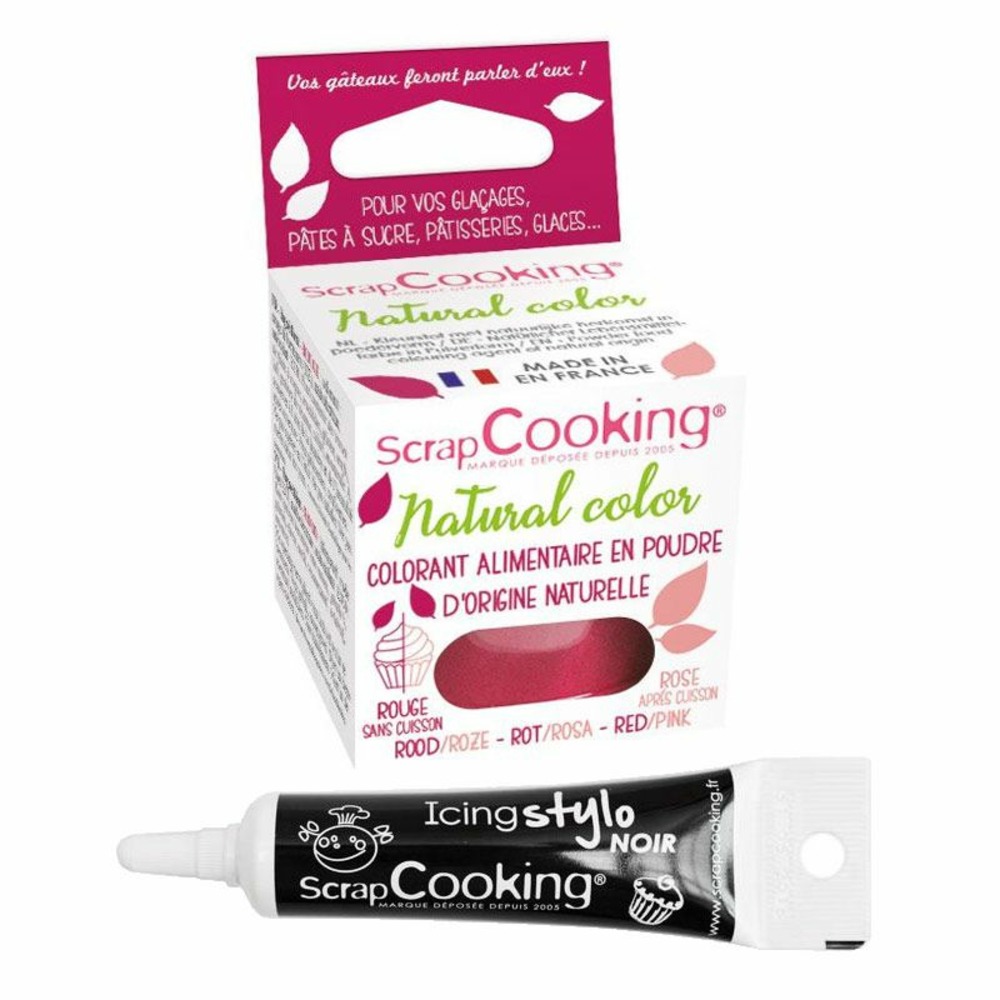 Colorant alimentaire naturel rouge-rose + stylo de glaçage noir