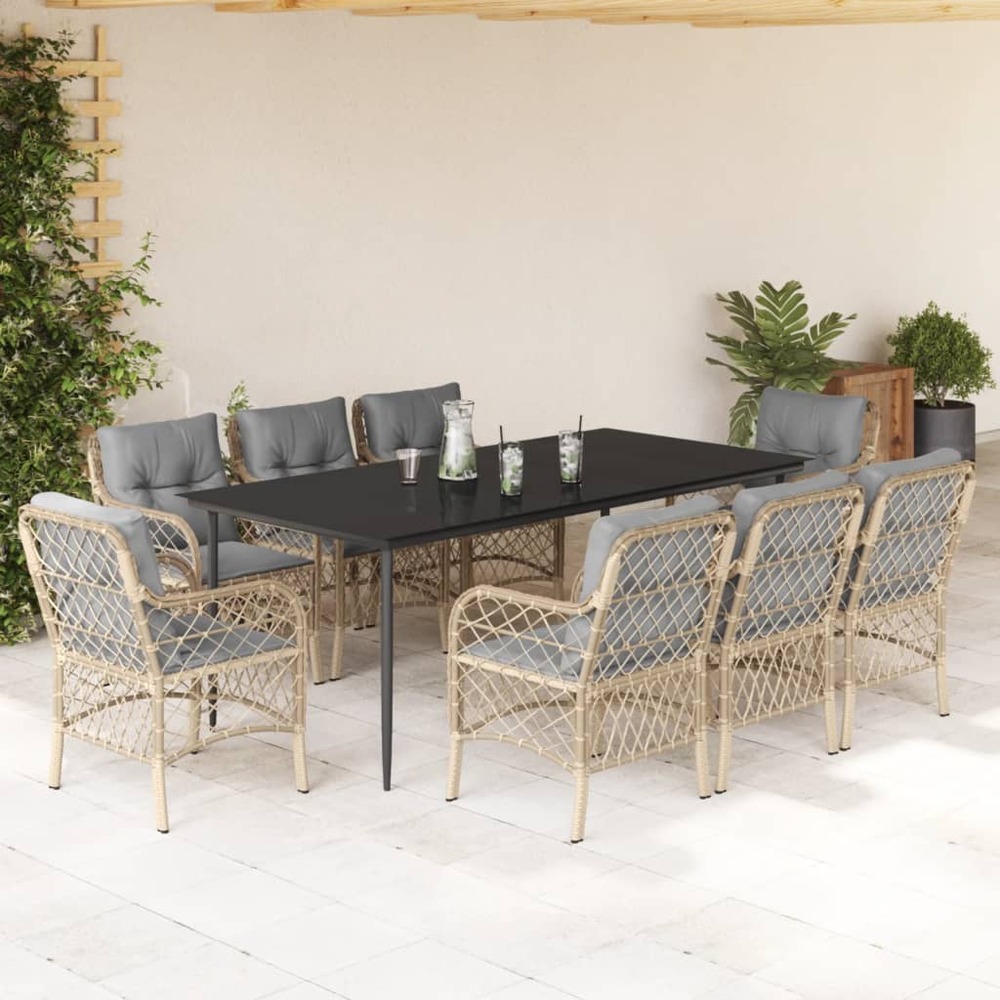 Ensemble à manger de jardin et coussins 9 pcs mélange beige
