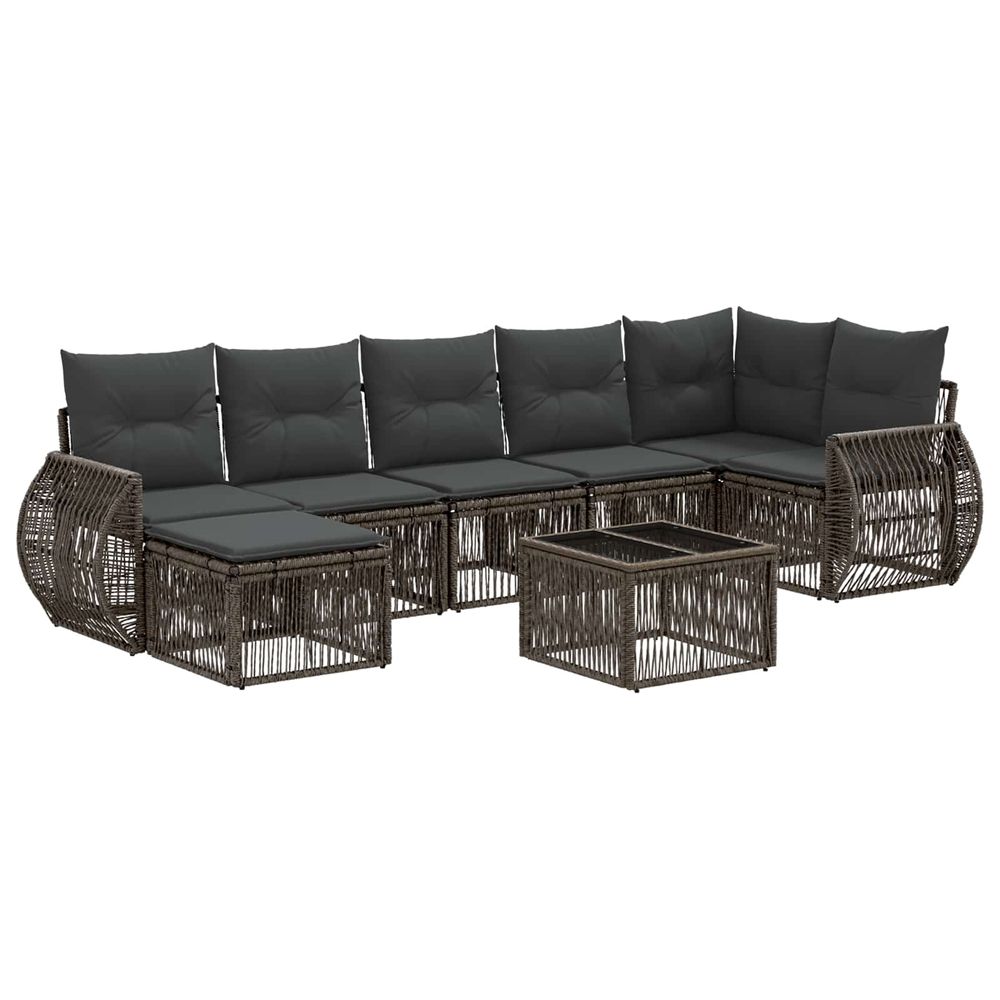Ensemble de canapé de jardin 8 pc gris et gris foncé polyrotin