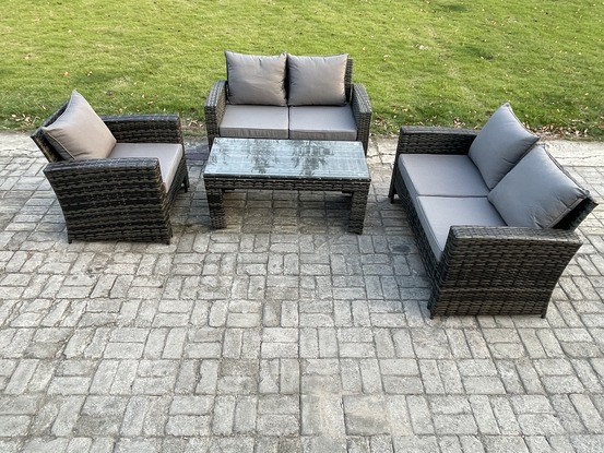 4pcs ensemble de meubles de jardin en rotin tabelle & chaises gris foncé