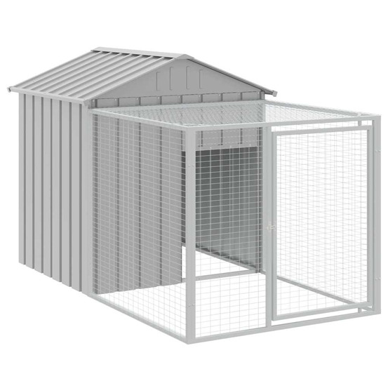 Cage à poulets avec enclos gris clair 117 x 201 x 123 cm acier galvanisé