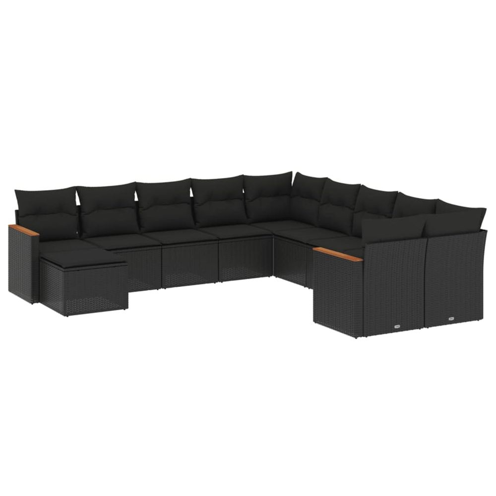 Salon de jardin 11 pcs avec coussins noir résine tressée