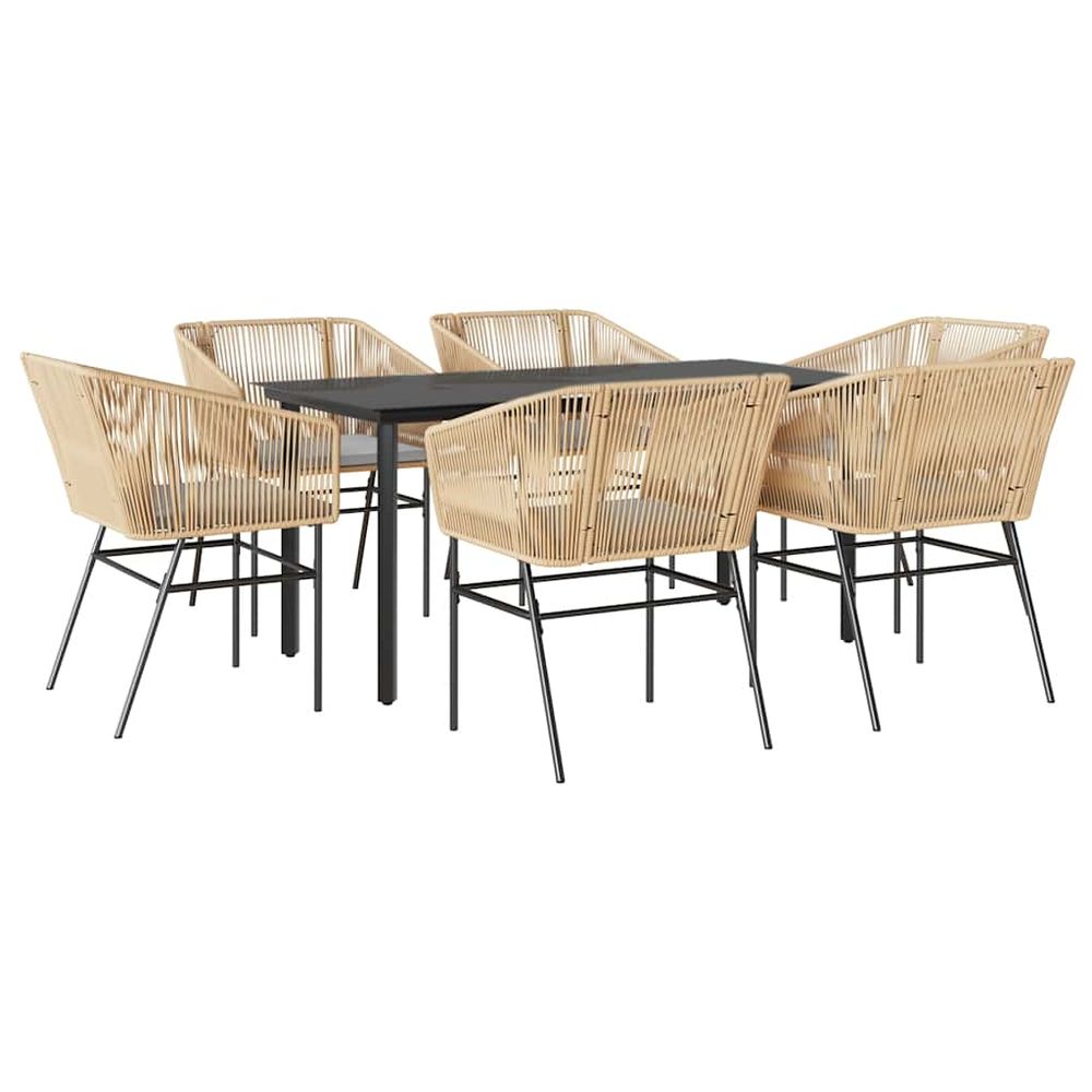 Ensemble à manger jardin coussins 7pcs marron poly rotin verre