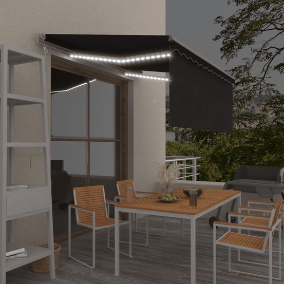 Auvent automatique store capteur de vent led 3x2,5 m anthracite