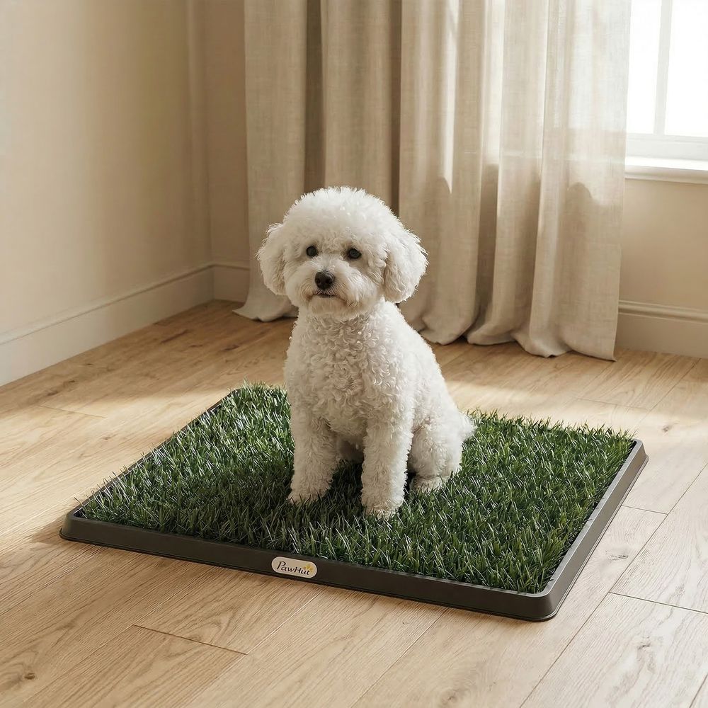 Toilette pour chien en pp et pe 63 x 50,5 cm bac noir pour maison et balcon avec gazon synthétique drainant