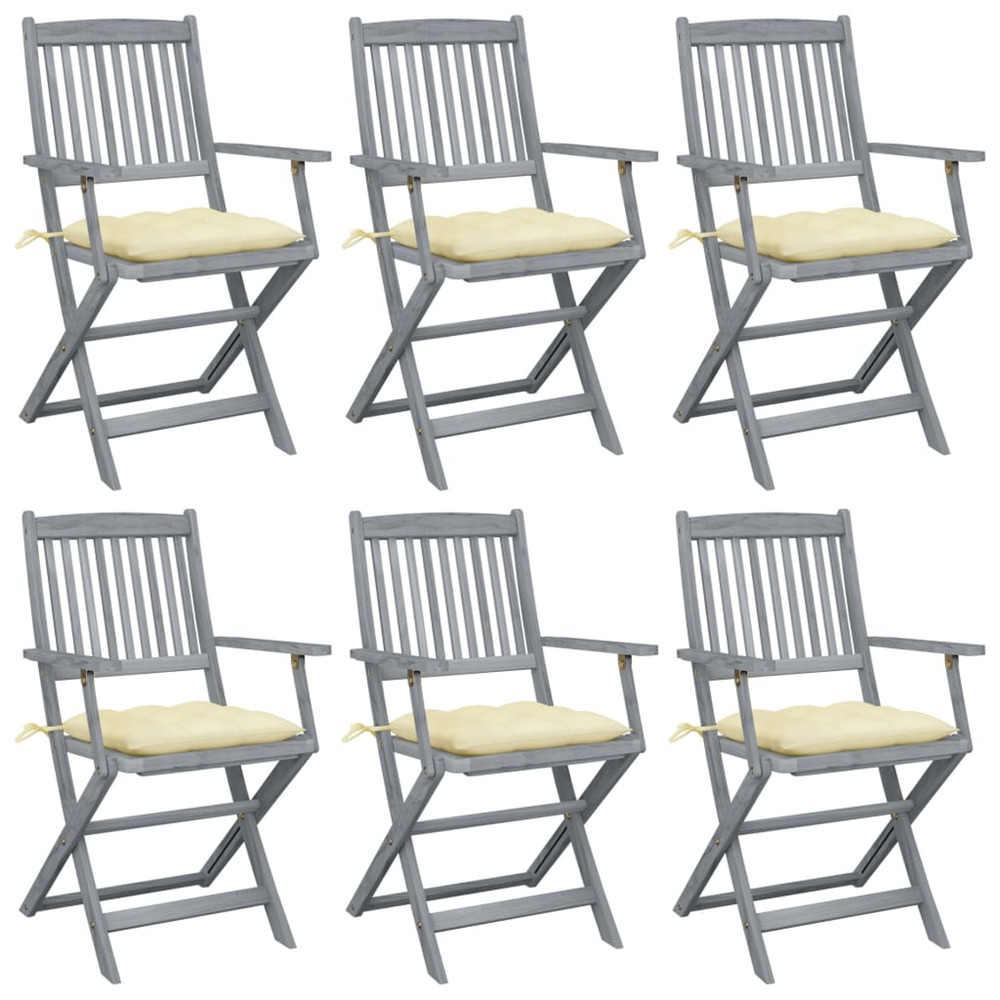 Chaises pliables d'extérieur lot de 6 et coussins bois d'acacia