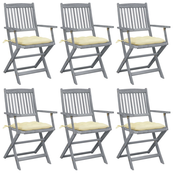 Chaises pliables d'extérieur lot de 6 et coussins bois d'acacia