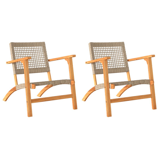 Chaises de jardin lot de 2 beige résine tressée bois d’acacia
