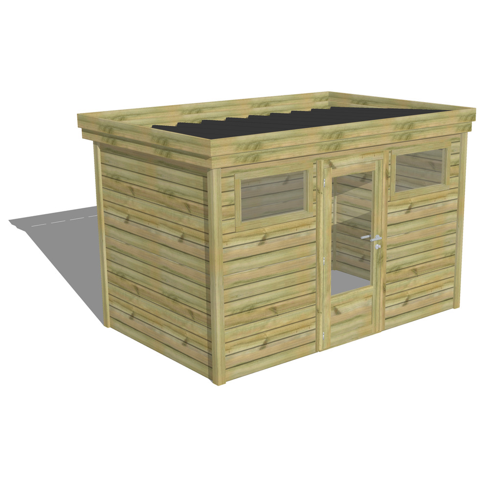 Abri de jardin bois pin traité autoclave 27mm - 3,44x2,14m / 7m2 - bac acier - abri français