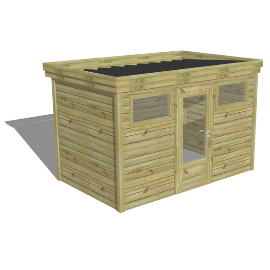 Abri de jardin bois pin traité autoclave 27mm - 3,44x2,14m / 7m2 - bac acier - abri français