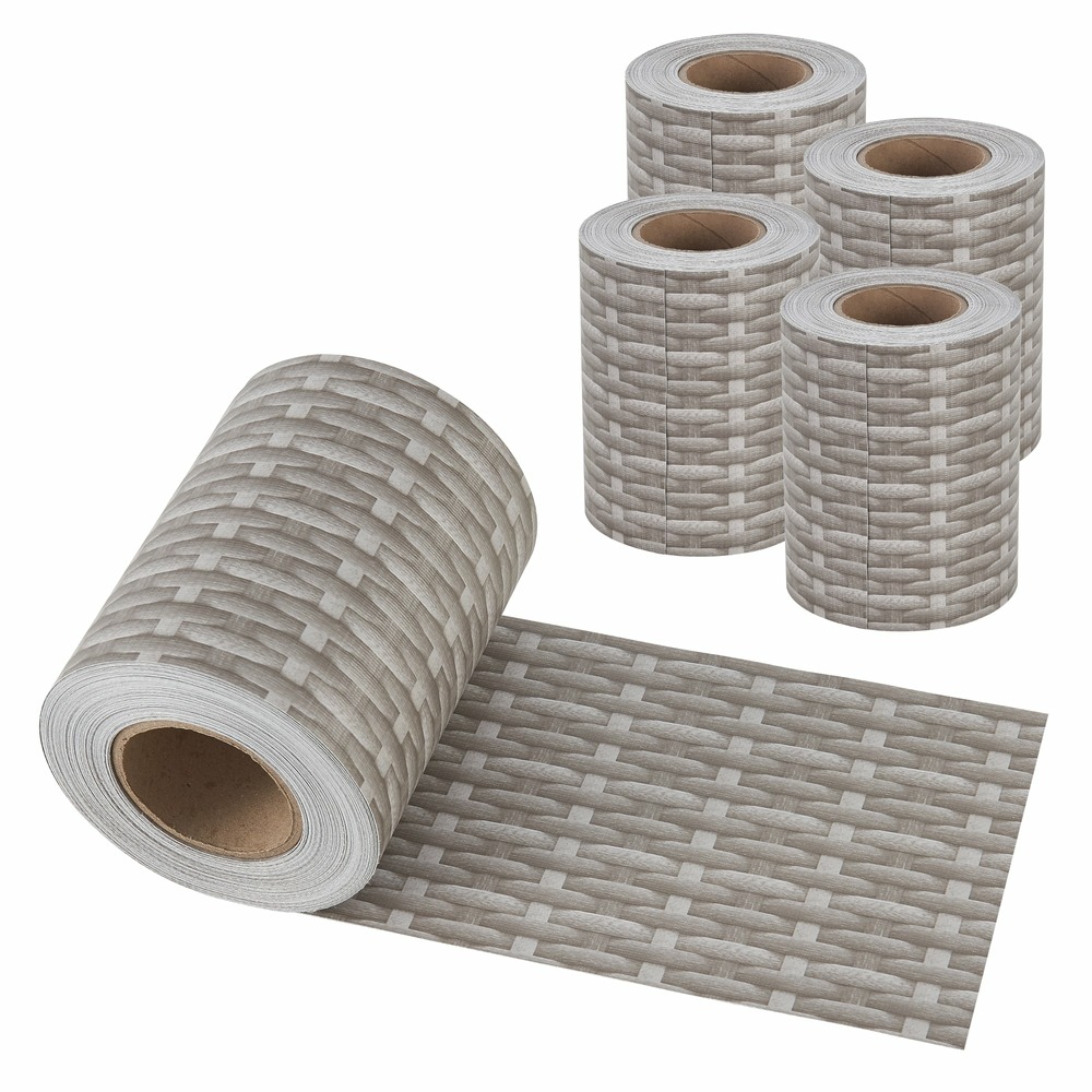 Lot de 4 bandes de brise-vue pvc 140 m x 19 cm 26,6 m² gris avec aspect rotin