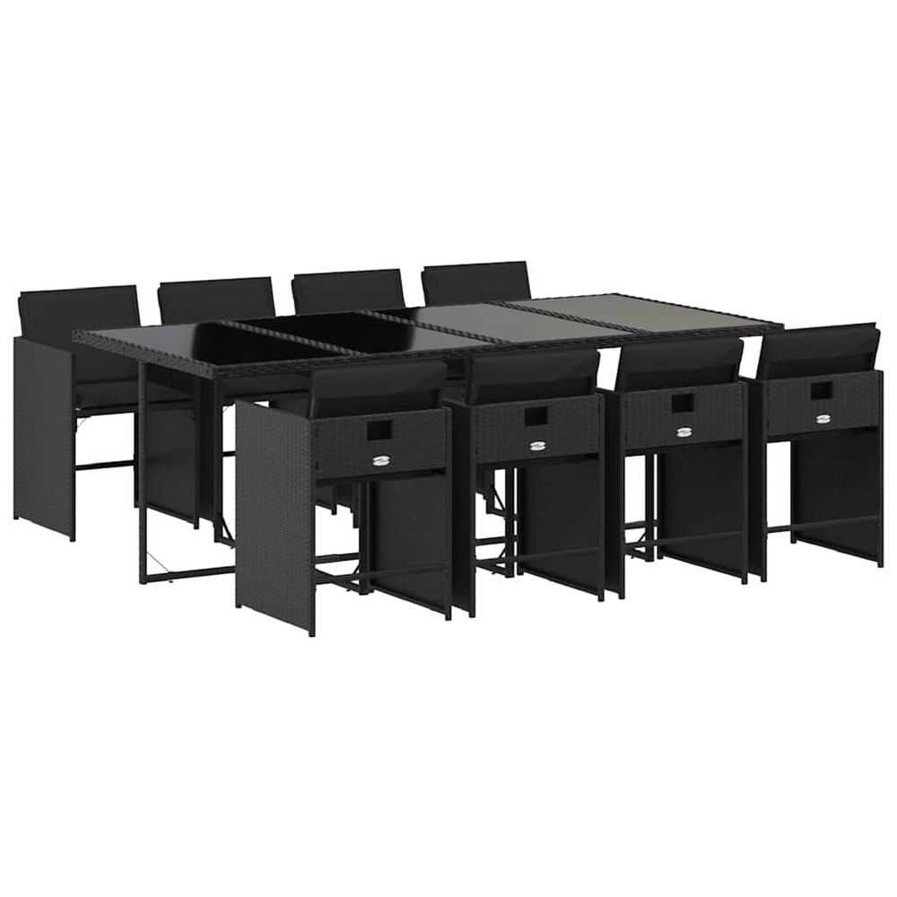 Ensemble à manger de jardin 9pcs coussins noir résine tressée