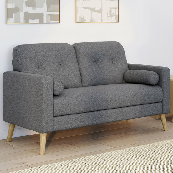 Canapé droit scandinave 2 places claire en tissu gris anthracite