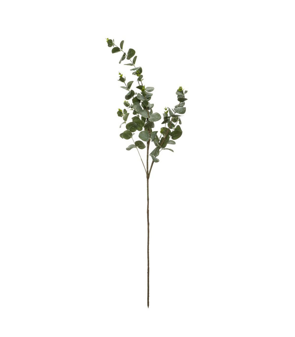 Branche décorative spéciale fêtes eucalyptus vert enneigé et pailleté h 98 cm
