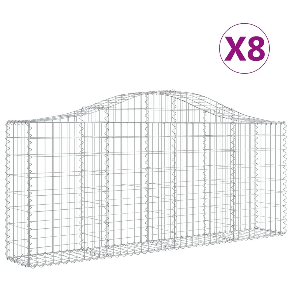 Paniers à gabions arqués 8 pcs 200x30x80/100 cm fer galvanisé