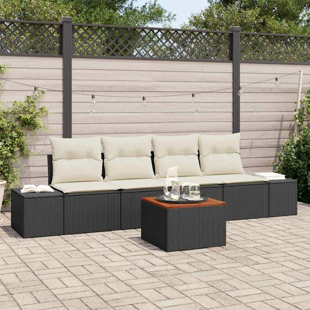 Ensemble de canapé de jardin 5 pcs noir et crème polyrotin