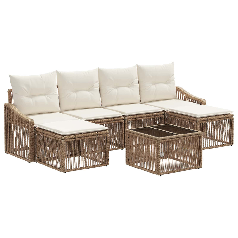 Ensemble de canapé de jardin 7 pcs beige polyrotin