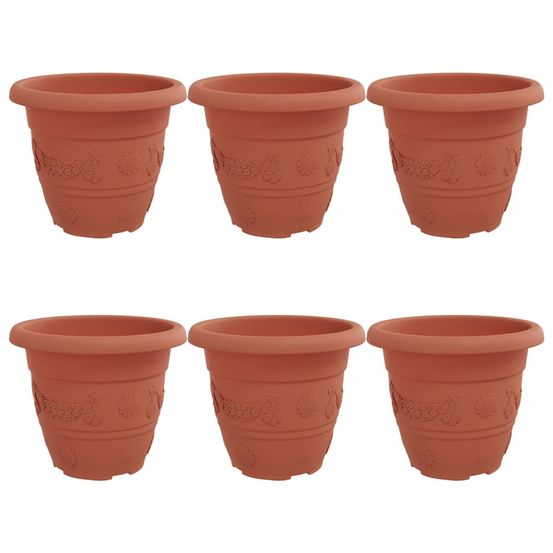 Pot à fleurs rond 6 pc rouge brique ø 22 x 18 cm plastique