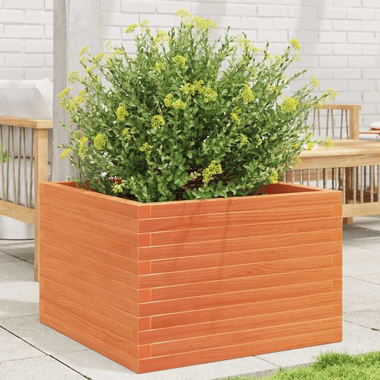Grande jardinière carrée bois de pin massif cire marron 70x70cm