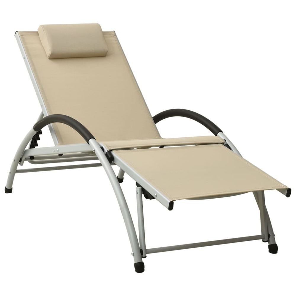 Transat chaise longue bain de soleil lit de jardin terrasse meuble d'extérieur avec oreiller textilène crème