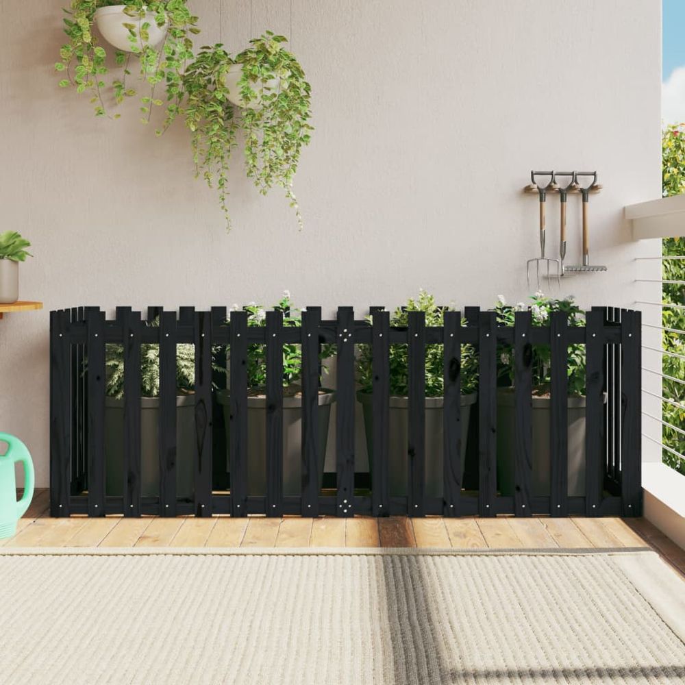 Carré potager haut pin massif design clôture jardin 200x50x70cm noir