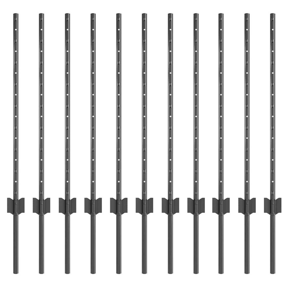 Poteau de clôture enchâssé 11 pièces gris 120 cm