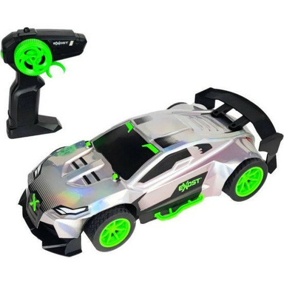 Voiture télécommandée - exost - metal chrome 1:14 - 15 km/h - 31 -5 cm - argent et vert - des 5 ans