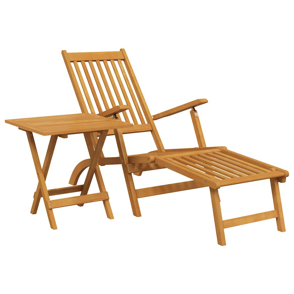 Chaise longue d'extérieur repose-pieds et table acacia solide bain de soleil