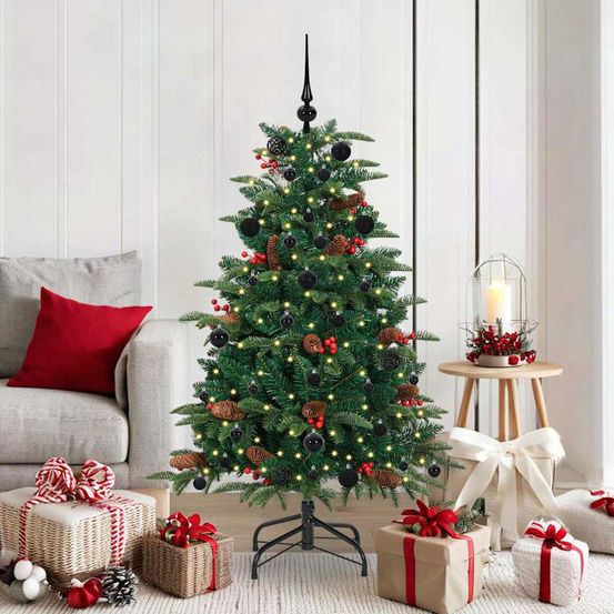 Sapin de noël traditionnel vert 150 cm, lumineux avec led usb et 61 décorations