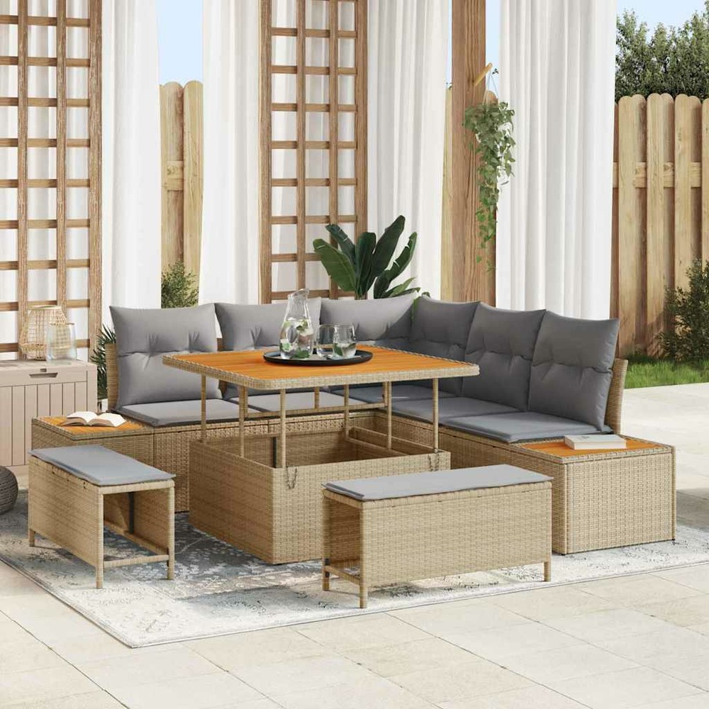 Ensemble de canapé de jardin 8 pcs beige polyrotin